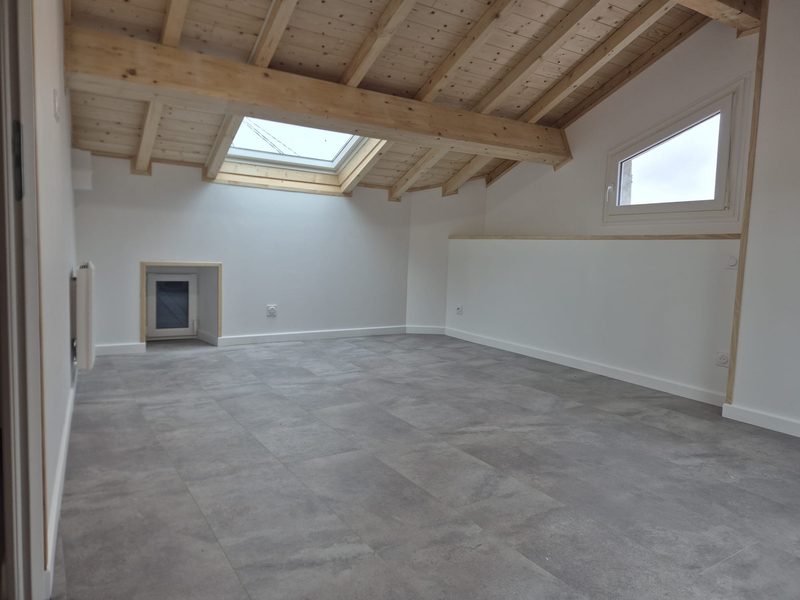 Combles aménagés avec Velux ouvert et charpente apparente — D.M.S